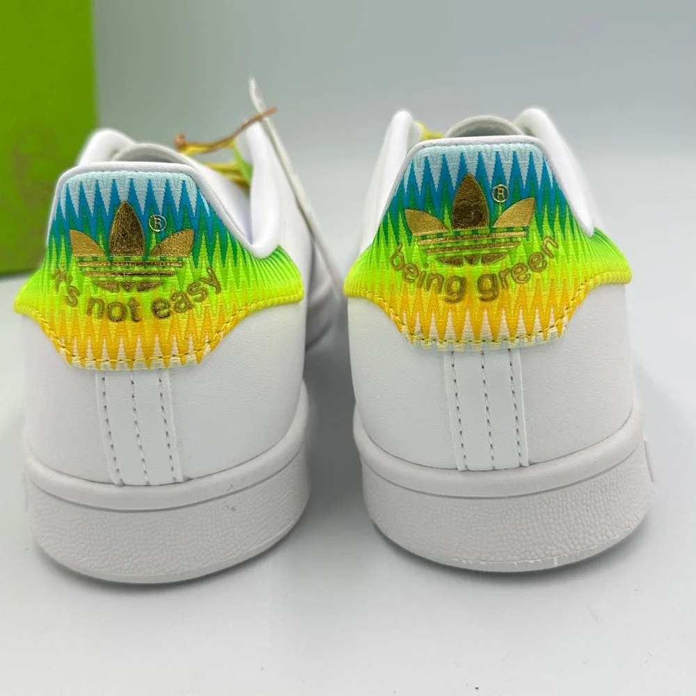 Adidas Stan Smith J FX5998 Kids Disney Tinkerbell White Rainbow Lace Shoes Sz‎ 5
